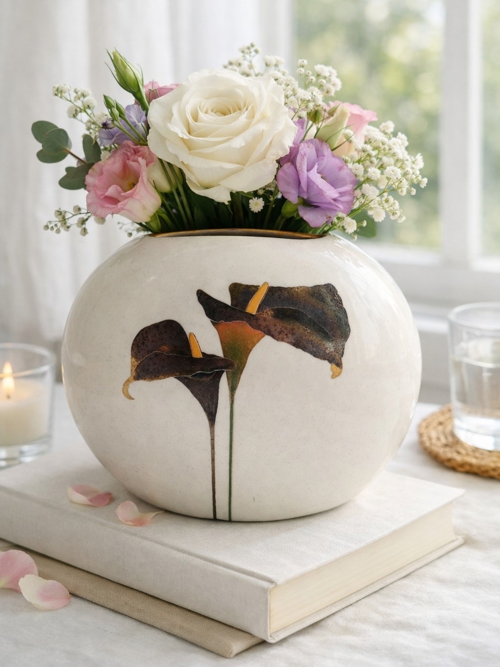 Otagiri Golden Calla Vase Japan Vintage Pillow Vase Floral Porcelain